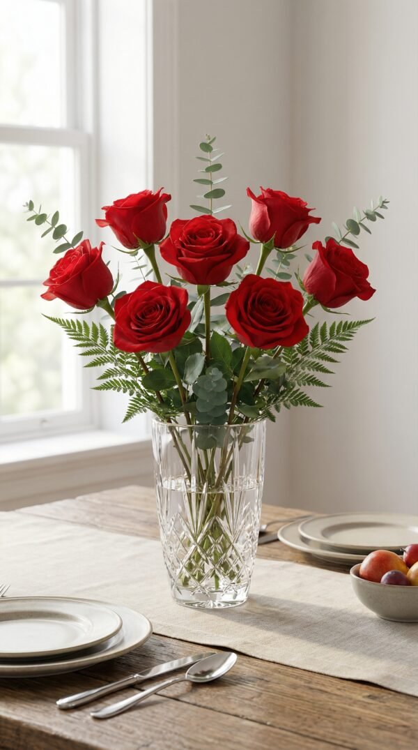 6 Roses in Vase
