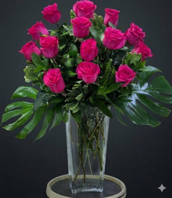 14 roses in a vase